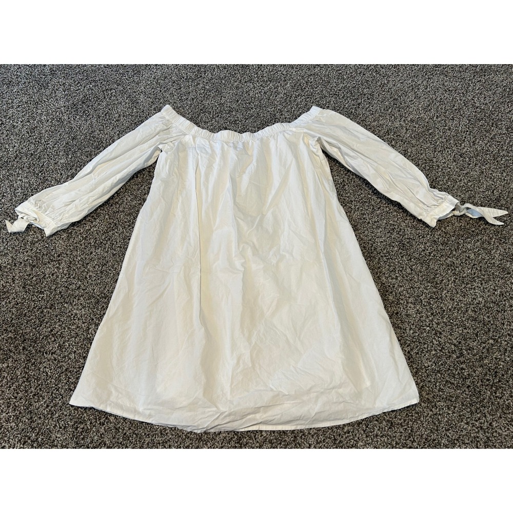 H25 Abercrombie & Fitch Womens White Off The Shoulder Tie Sleeve Dress Medium - Picture 1 of 3